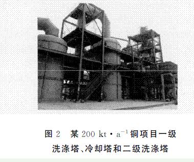 图2 某200kt·a-1铜项目的一级洗涤塔冷却塔和二级洗涤塔