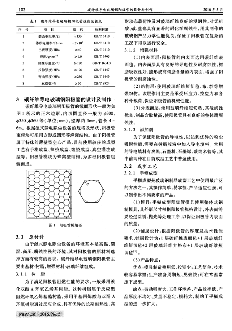 碳纤维导电玻璃钢阳极管的设计与制作